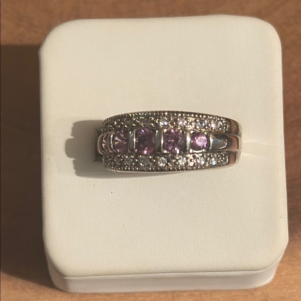 14 k sapphire, Ring size 7 1/2 with diamonds